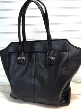 Coach Taylor Alexis Black Leather Carryall Satchel Tote Large Work